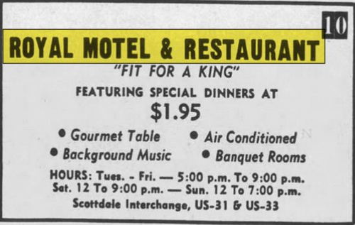 Mark III Grille & Bar and Inn (Royal Motel & Restaurant) - Jul 1964 Ad (newer photo)